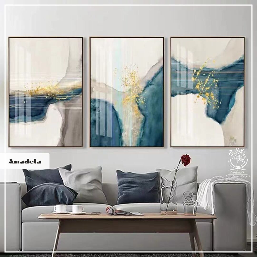Amadela Üçlü Tablo Gold - 30x40 CM