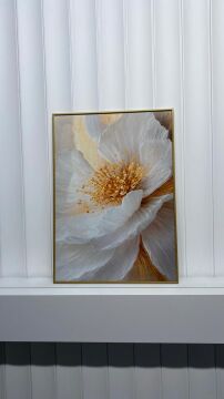 Dijital Baskılı Metal Çerçeveli Camlı Tekli Tablo -Golden Bloom