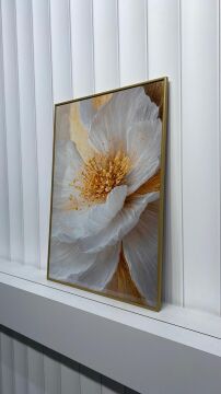 Dijital Baskılı Metal Çerçeveli Camlı Tekli Tablo -Golden Bloom