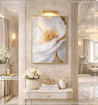 Dijital Baskılı Metal Çerçeveli Camlı Tekli Tablo -Golden Bloom