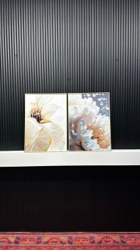 Dijital Baskılı Metal Çerçeveli Camlı İkili Dekoratif Tablo - Beyaz Düş