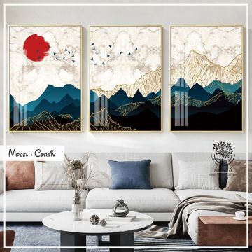 Corsiv Üçlü Tablo Beyaz - 50x70 CM