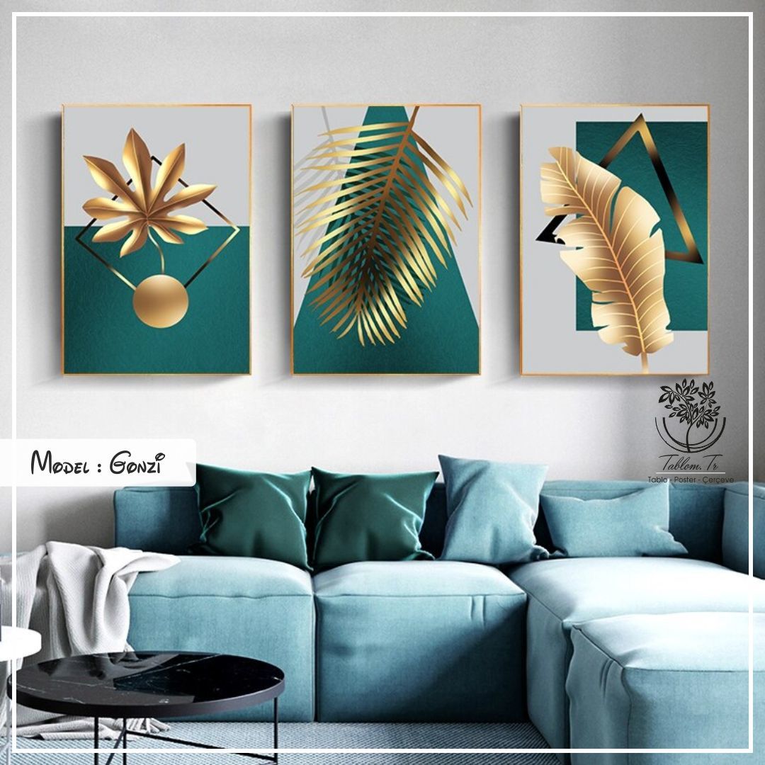 Gonzi Üçlü Tablo Gold - 70x100 CM