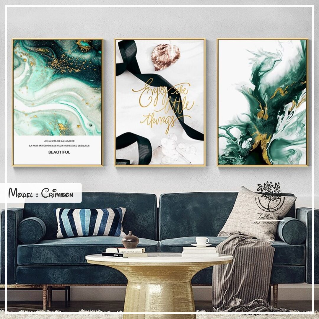 Crimson Üçlü Tablo Gold - 30x40 CM