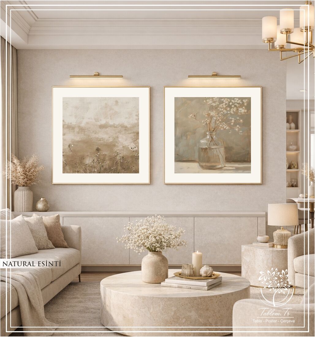 Metal Çerçeveli Gercek Camlı 2'li Tablo - Natural Esinti