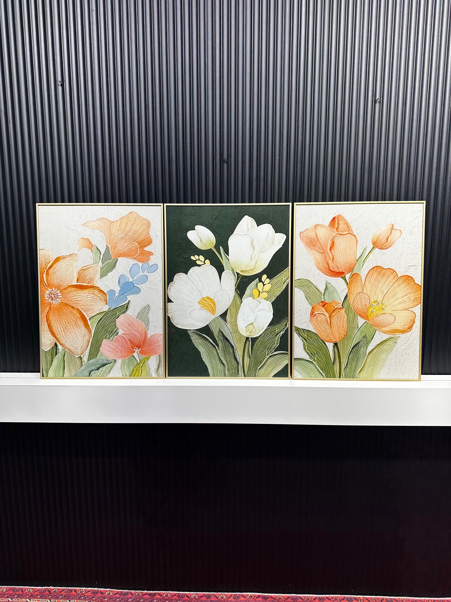 Dijital Baskılı Metal Çerçeveli Camlı 3'lü Dekoratif Tablo -Pastel Buket