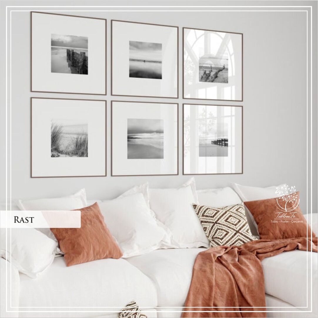 Metal Çerçeveli Camlı Rast 6'Li Dekoratif Tablo Seti