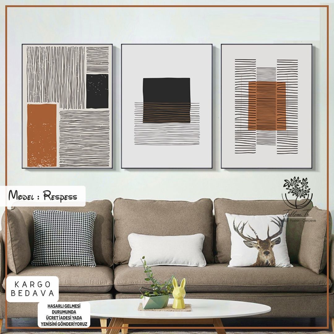 Respess Üçlü Tablo Gümüş - 70x100 CM