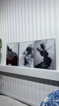 Dijital Baskılı Metal Çerçeveli Camlı Üçlü Dekoratif Tablo - Silver Abyss