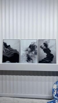 Dijital Baskılı Metal Çerçeveli Camlı Üçlü Dekoratif Tablo - Silver Abyss