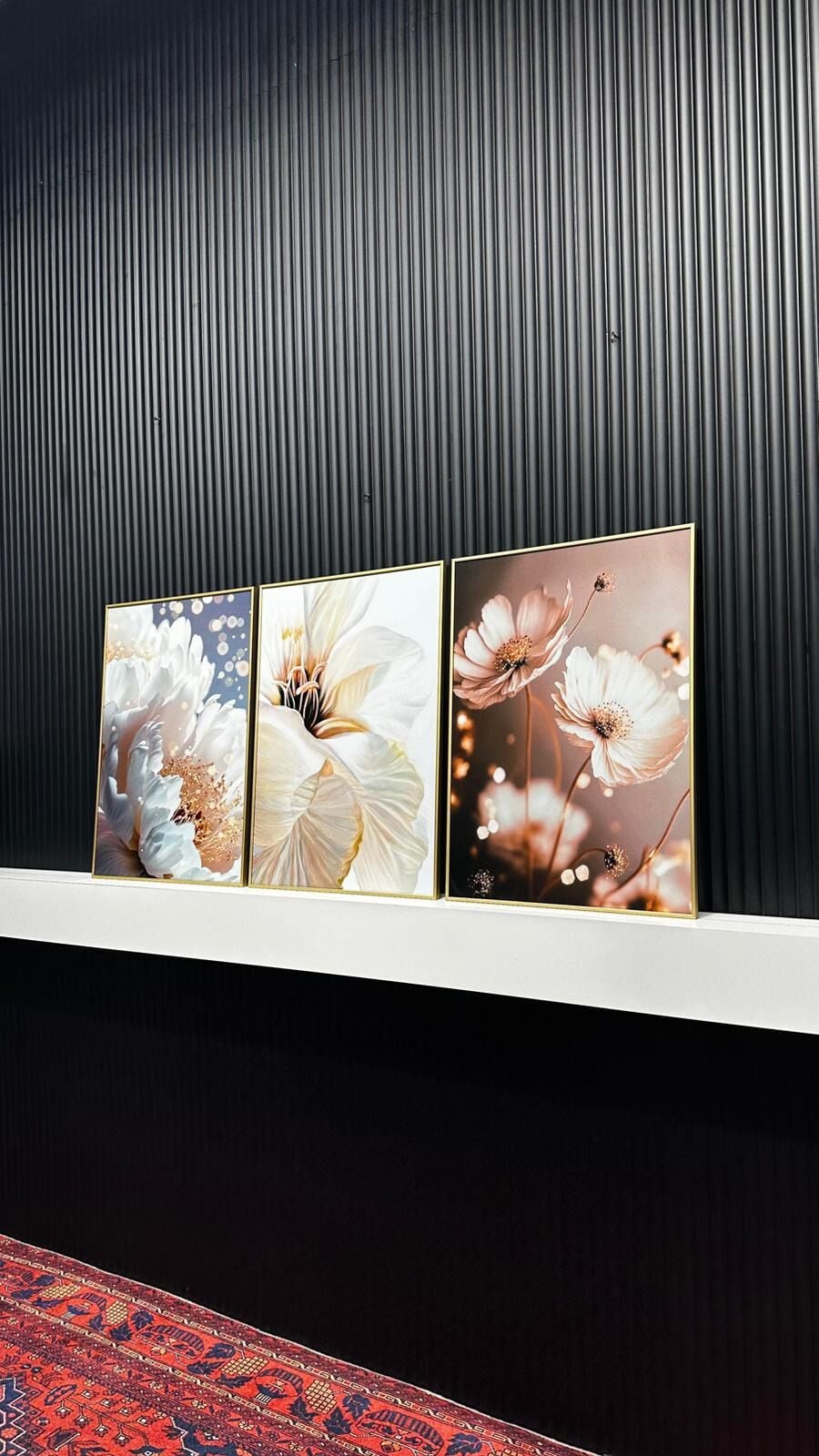 Dijital Baskılı Metal Çerçeveli Camlı Üçlü Dekoratif Tablo - Beyaz Düş