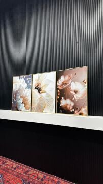 Dijital Baskılı Metal Çerçeveli Camlı Üçlü Dekoratif Tablo - Beyaz Düş