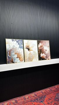 Dijital Baskılı Metal Çerçeveli Camlı Üçlü Dekoratif Tablo - Beyaz Düş