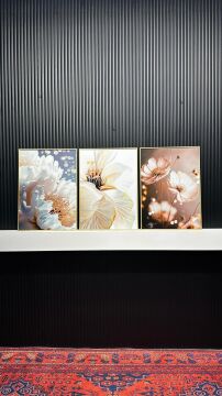 Dijital Baskılı Metal Çerçeveli Camlı Üçlü Dekoratif Tablo - Beyaz Düş