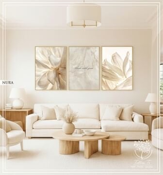 Dijital Baskılı Metal Çerçeveli Camlı Üçlü Dekoratif Tablo - Nura