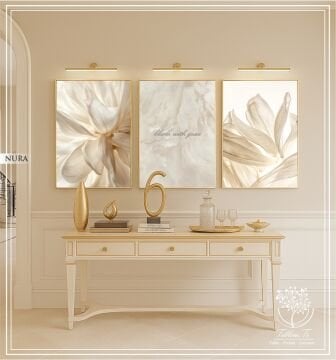 Dijital Baskılı Metal Çerçeveli Camlı Üçlü Dekoratif Tablo - Nura