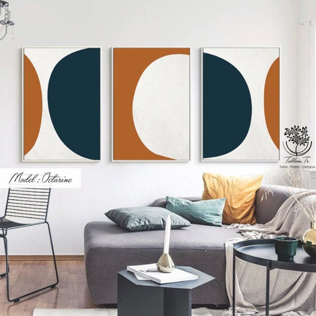 Octarine Üçlü Tablo Gümüş - 70x100 CM