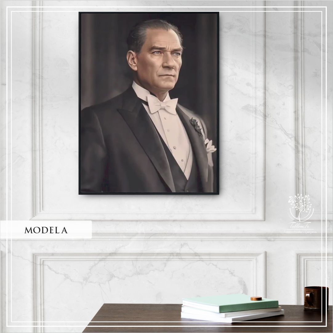 Metal Çerçeveli Camlı Mustafa Kemal Atatürk Tablosu