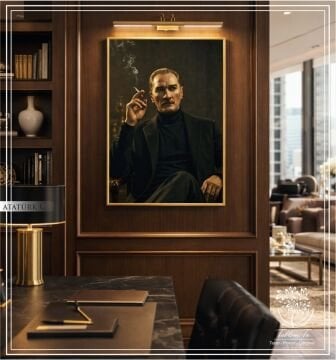 Metal Çerçeveli Camlı Mustafa Kemal Atatürk Tablosu Gümüş - 70x100 CM - Model C