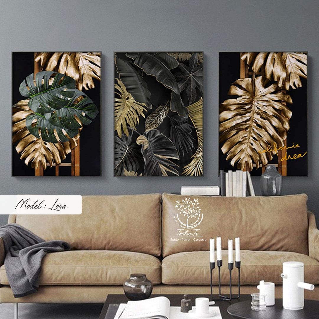 Lora Üçlü Tablo Gold - 50x70 CM