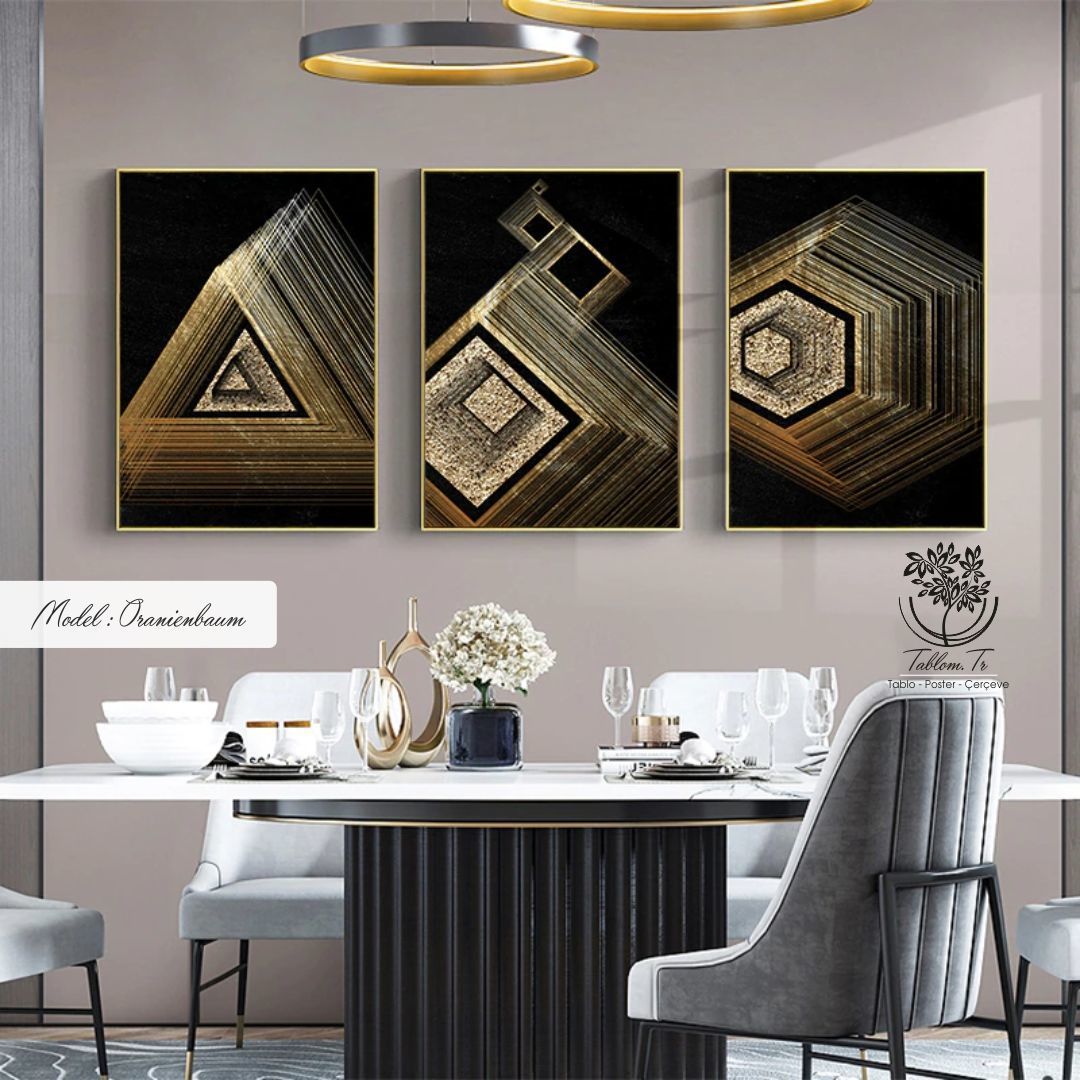 Oranienbaum Üçlü Tablo Gold - 30x40 CM