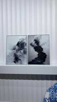 Dijital Baskılı Metal Çerçeveli Camlı İkili Dekoratif Tablo - Silver Abyss