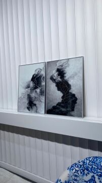 Dijital Baskılı Metal Çerçeveli Camlı İkili Dekoratif Tablo - Silver Abyss