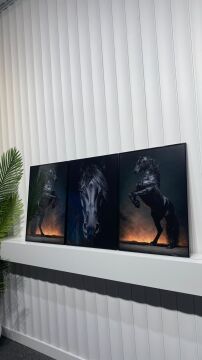 Dijital Baskılı Metal Çerçeveli Camlı Üçlü Dekoratif Tablo - Black King