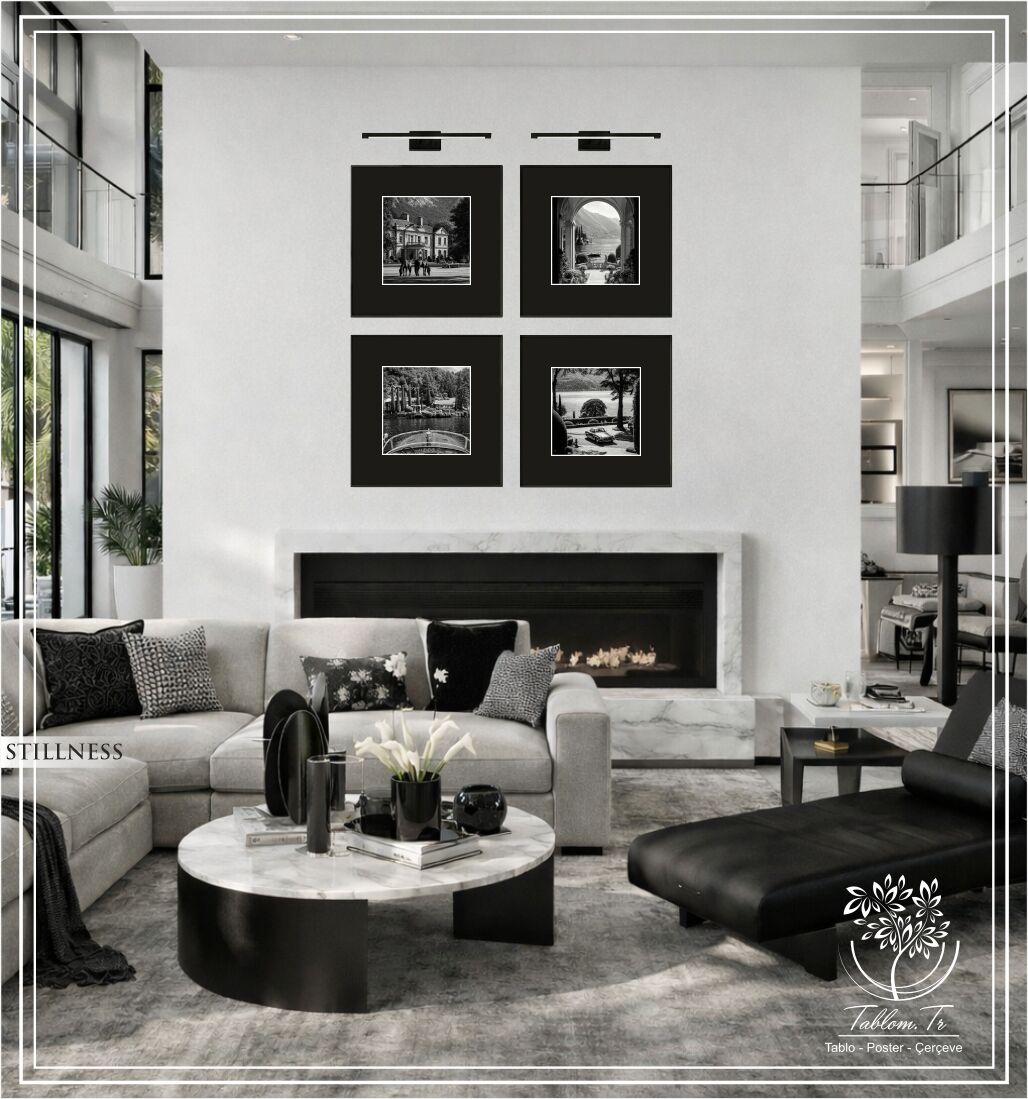Metal Çerçeveli Camlı 4'lü Dekoratif Tablo Seti - Stillness