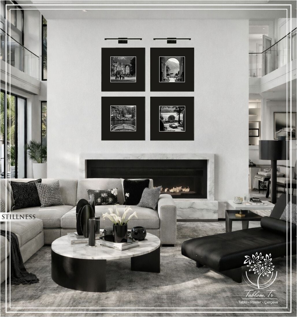 Metal Çerçeveli Camlı 4'lü Dekoratif Tablo Seti - Stillness