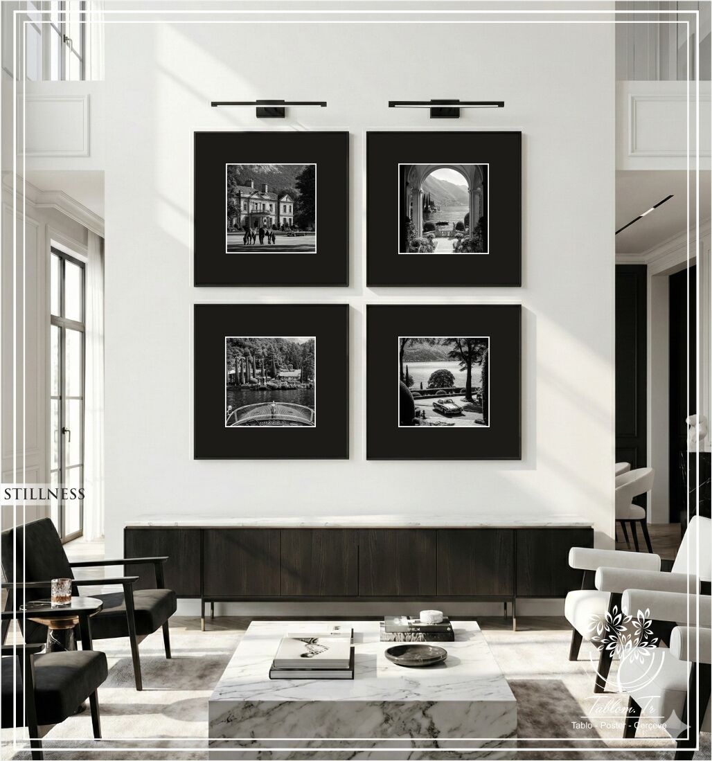 Metal Çerçeveli Camlı 4'lü Dekoratif Tablo Seti - Stillness