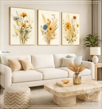 Dijital Baskılı Metal Çerçeveli Camlı Üçlü Dekoratif Tablo - Velora