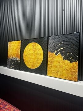 Metal Çerçeveli Camlı  Altın Aura 3'lü Tablo