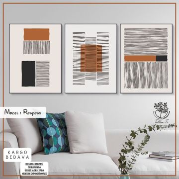 Respess Üçlü3 Tablo Gold - 50x70 CM