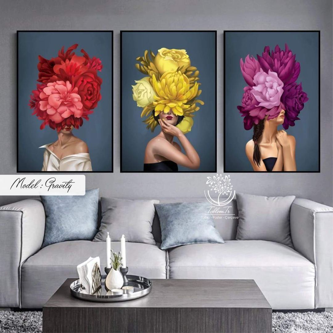 Gravity Üçlü Tablo Gümüş - 70x100 CM