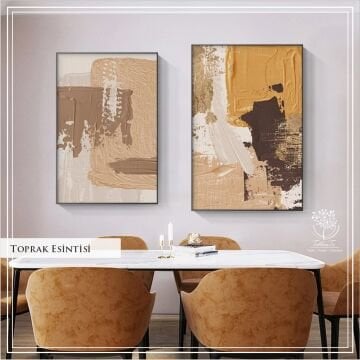 Dijital Baskılı Metal Çerçeveli Camlı İkili Dekoratif Tablo -Toprak Esintisi
