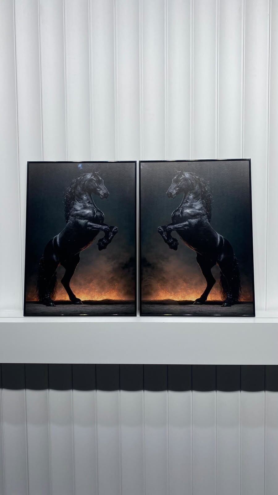 Dijital Baskılı Metal Çerçeveli Camlı İkili Dekoratif Tablo - Black King