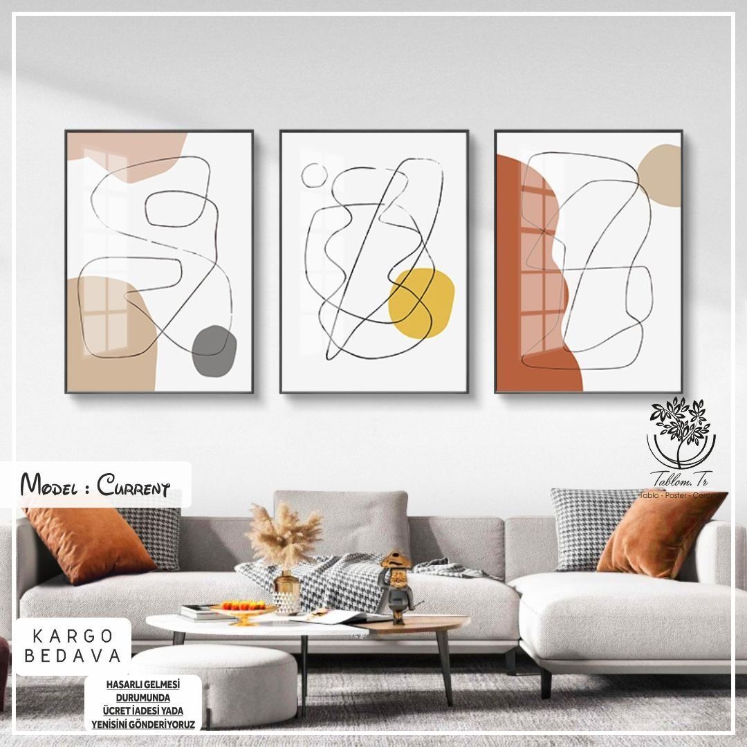 Current Üçlü Tablo Gold - 50x70 CM