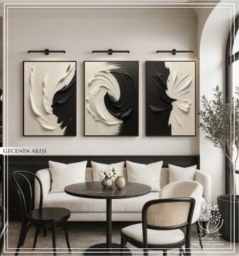 Dijital Baskılı Metal Çerçeveli Camlı Üçlü Dekoratif Tablo - Gecenin Akışı