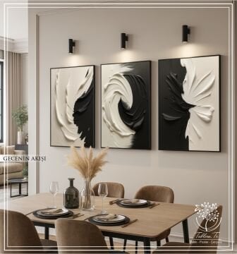 Dijital Baskılı Metal Çerçeveli Camlı Üçlü Dekoratif Tablo - Gecenin Akışı