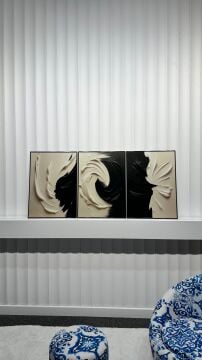 Dijital Baskılı Metal Çerçeveli Camlı Üçlü Dekoratif Tablo - Gecenin Akışı