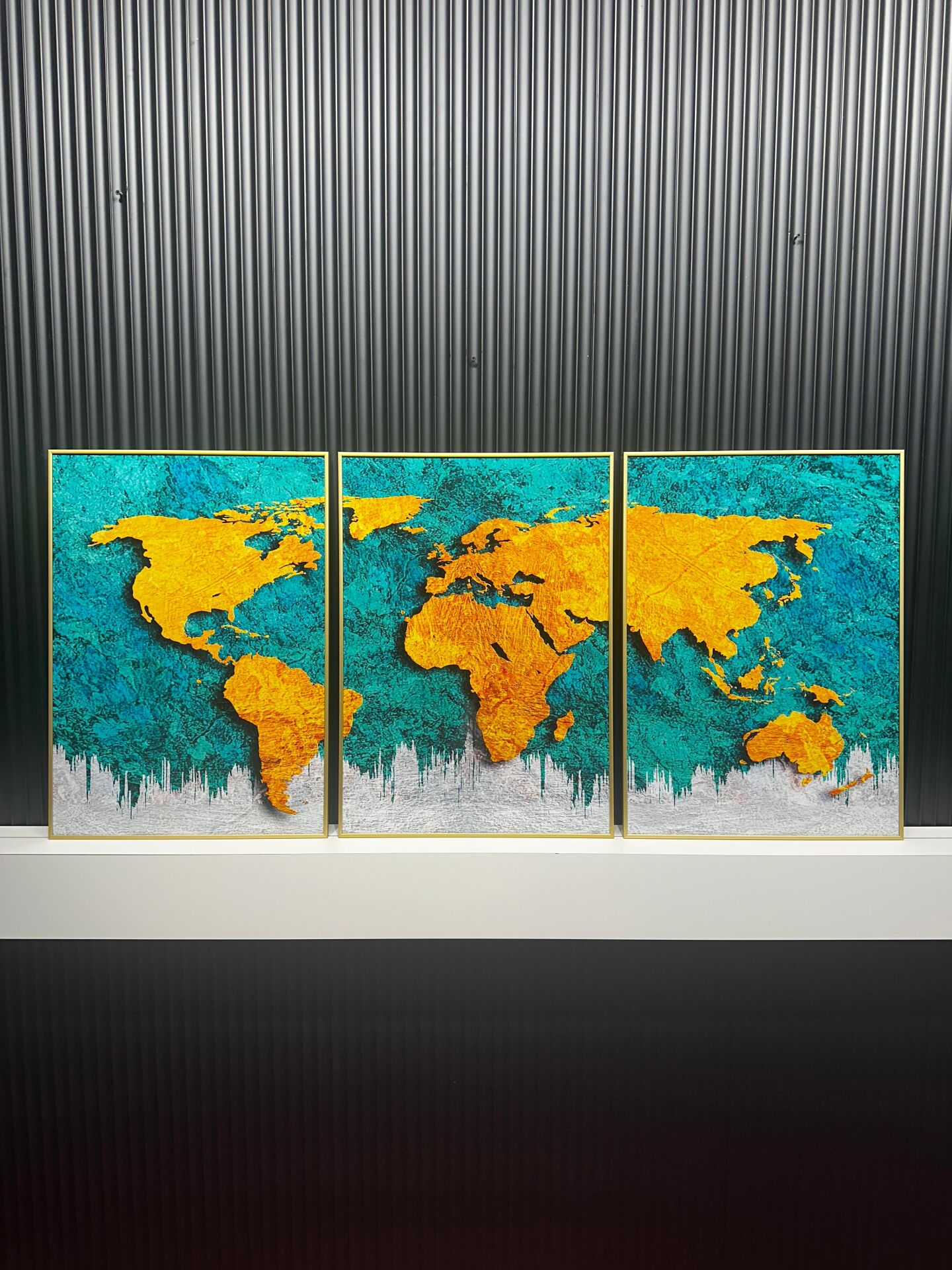 Metal Çerçeveli Camlı Zümrüt Atlas 3'lü Tablo