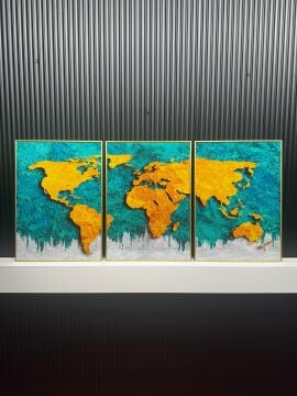 Metal Çerçeveli Camlı Zümrüt Atlas 3'lü Tablo