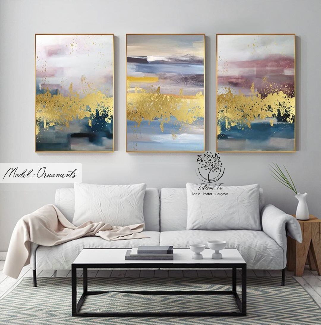 Ornaments Üçlü Tablo Siyah - 70x100 CM