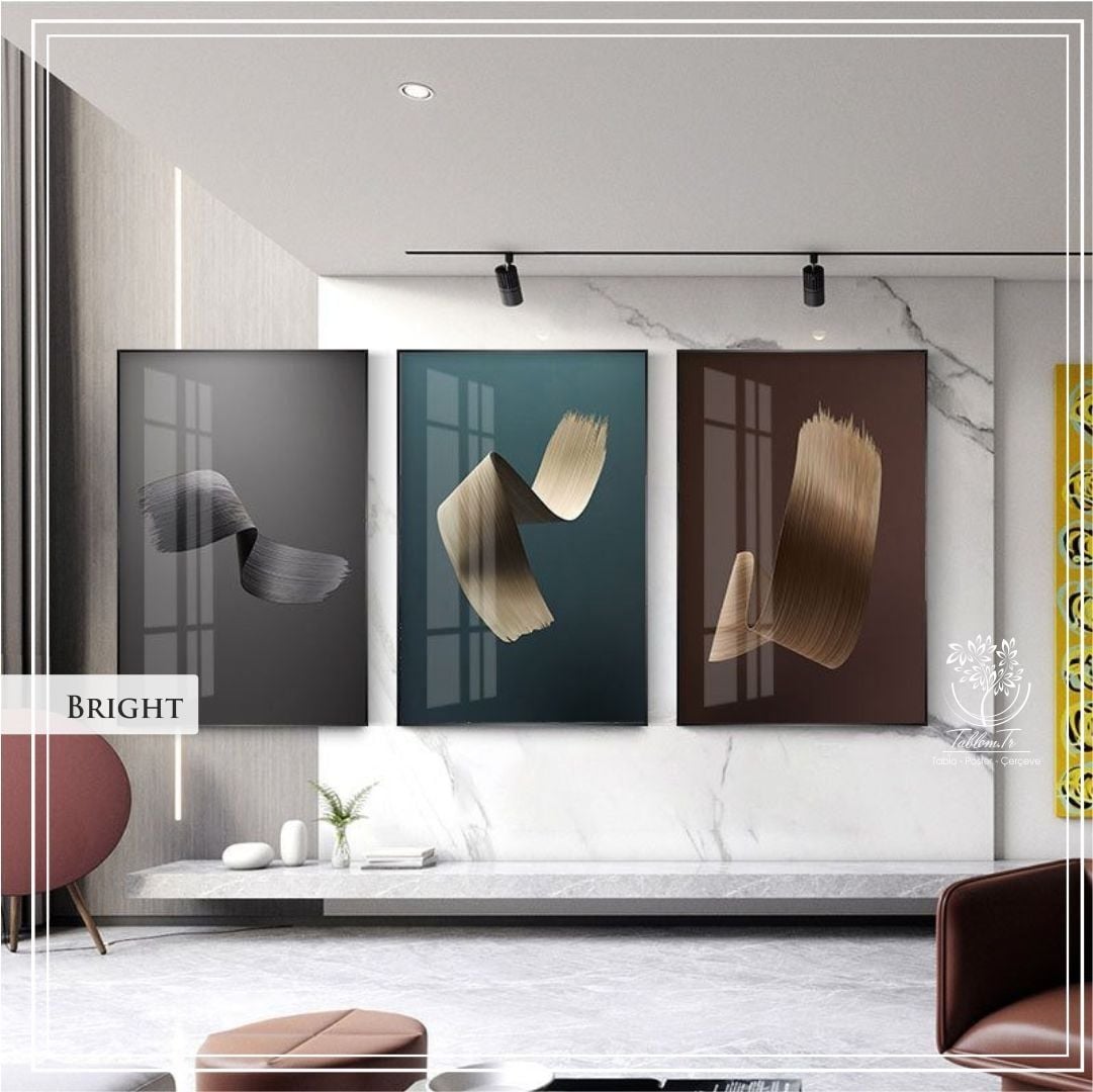 Bright Üçlü Set Tablo Gümüş - 30x40 CM