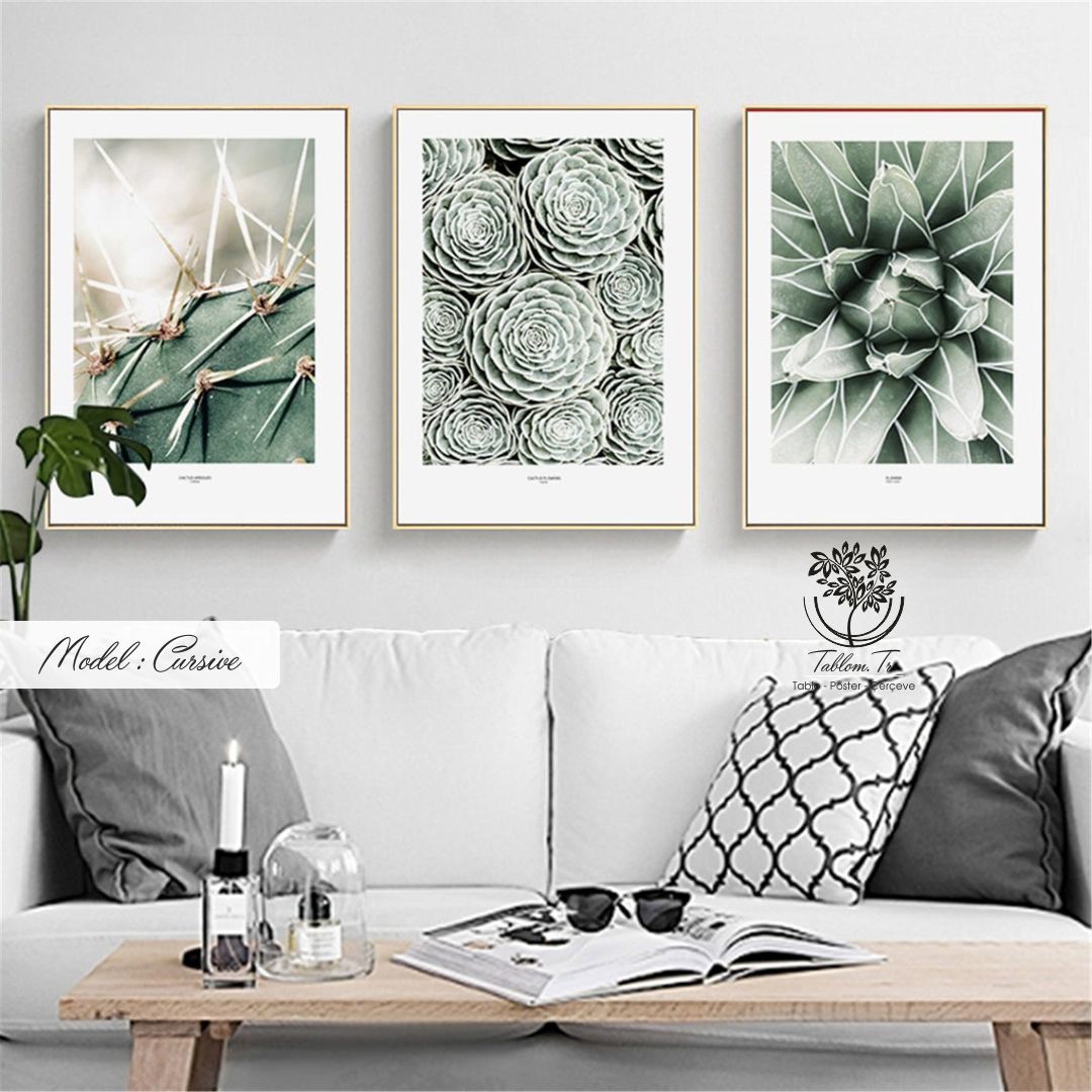 Cursive Üçlü Tablo Beyaz - 21x30 CM