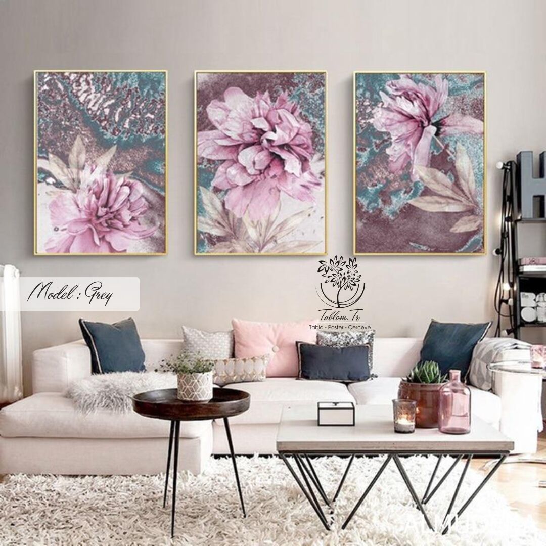 Grey Üçlü Tablo Gold - 70x100 CM