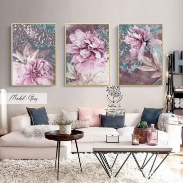 Grey Üçlü Tablo Gold - 70x100 CM