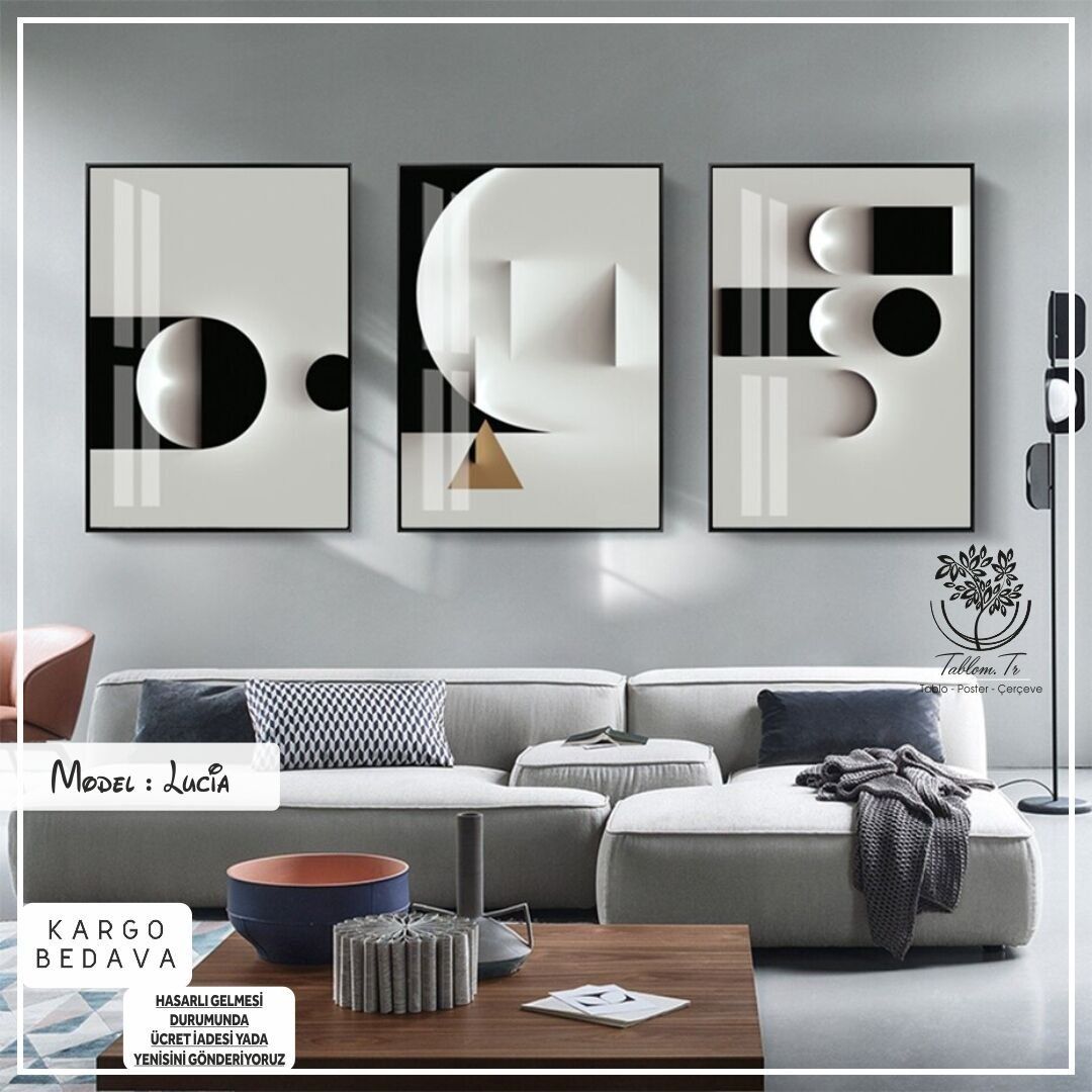 Lucia Üçlü Tablo Gümüş - 40x50 CM