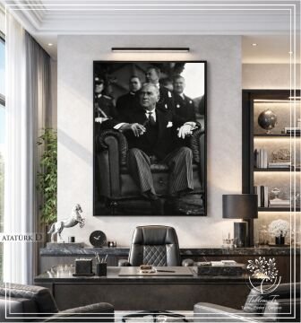 Metal Çerçeveli Camlı Mustafa Kemal Atatürk Tablosu Siyah - 40x50 CM - Model D